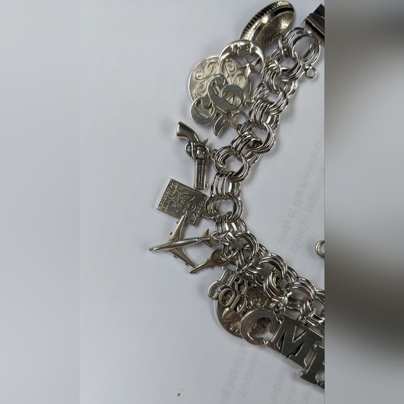 EC TRIPLE LINK STERLING SILVER ALL MARKED CHUNKY CHARM BRACELET - Picture 7 of 14